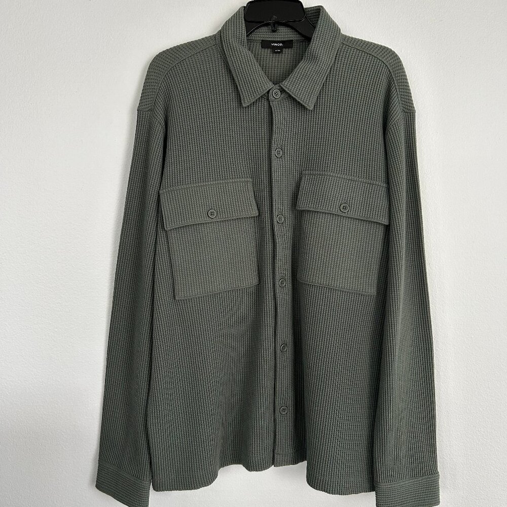 VINCE Chunky Waffle Cotton-Blend Shirt Jacket - Picture 2 of 5